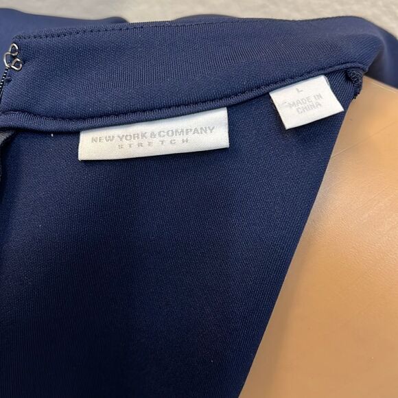 New York & Company Dress Large V Neck Flutter Sleeve Midi Navy Blue Zipper Back - Picture 9 of 12
